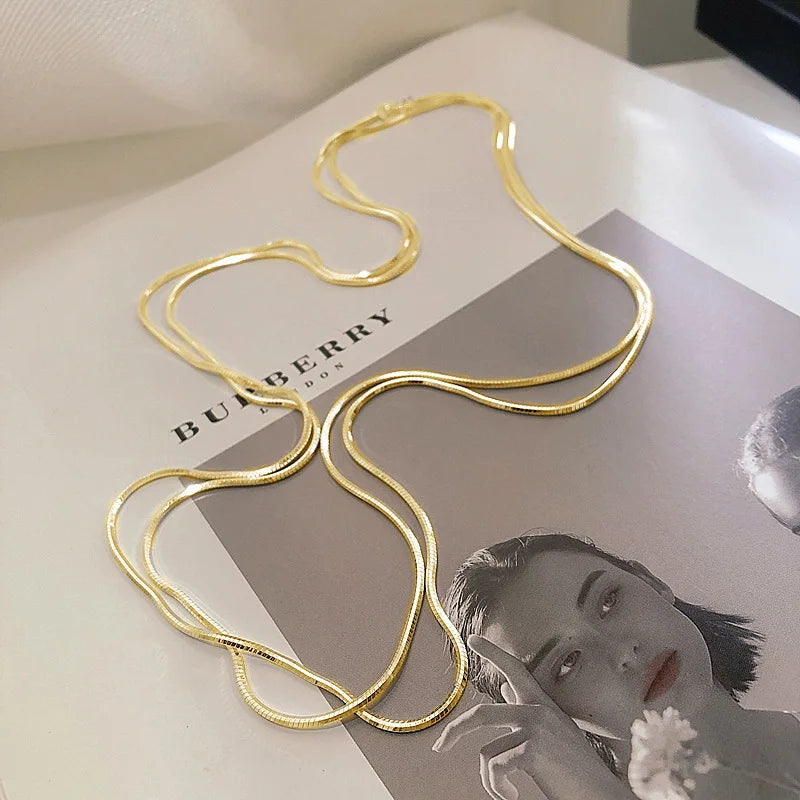 New 925 Sterling Silver Simple Style Long Necklace Personalized Charm Woman Simple Style Choker Birthday Gift Exquisite Jewelry
