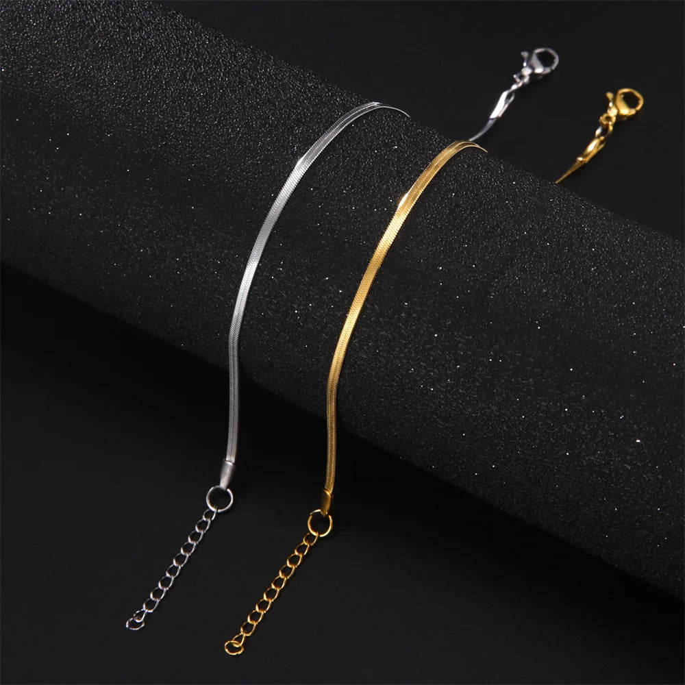 Kkjoy Simple Stainless Steel Gold Color Blade Chain Anklets For Women Snake Bone Leg Chains Beach Jewelry Party Gift Wholesale