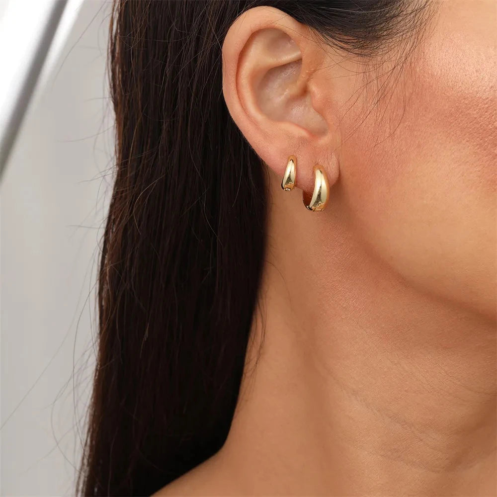 2pcs Stainless Steel Minimalist Huggie Hoop Earrings For Women Gold Color Tiny Round Circle 6/10/12mm Punk Unisex Rock Jewelry