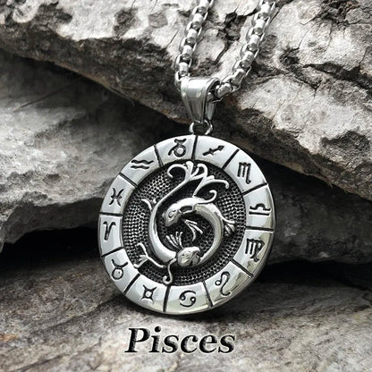 12 Constellation Zodian Signs Pendants Unique Design Horoscope Two-Sided Pendant Necklace for Men Women Jewelry Birthday Gifts