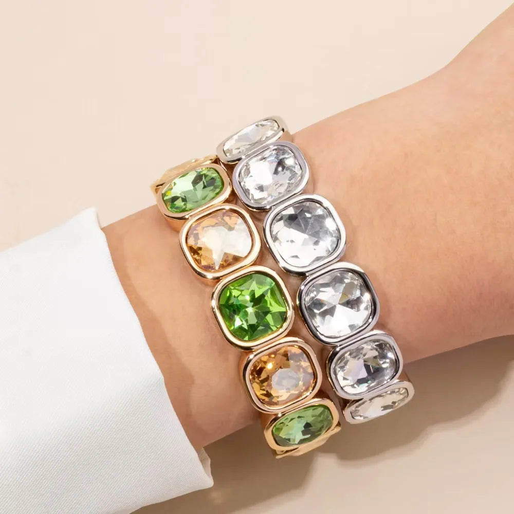 Boho Style Fashionable Light Luxury Square Beaded Inlaid Crystal Elastic Rope Bracelet Women's Jewelry