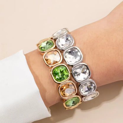 Boho Style Fashionable Light Luxury Square Beaded Inlaid Crystal Elastic Rope Bracelet Women's Jewelry