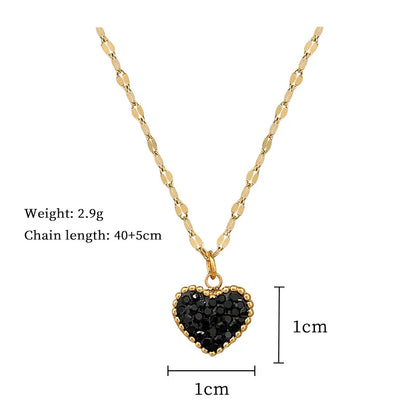 DIEYURO 316L Stainless Steel Minimalist Black White Crystal Reversible Heart Necklace New Fashion Clavicle Chain Jewelry Gif