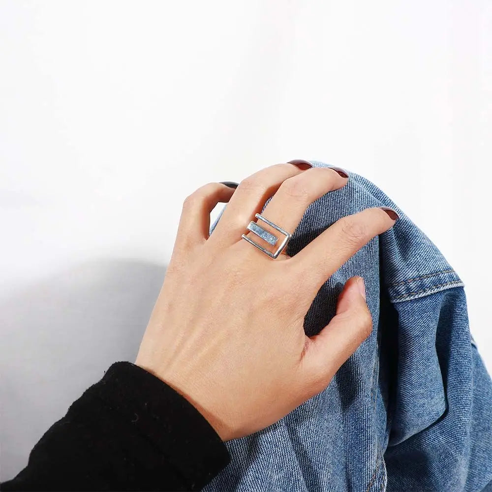 Irregular Elegant Women Cool Trendy Geometric Hollow Ring Rectangular Open Ring Finger Rings