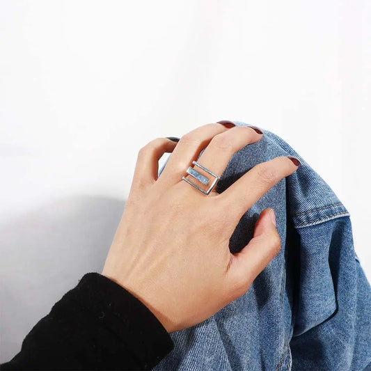 Irregular Elegant Women Cool Trendy Geometric Hollow Ring Rectangular Open Ring Finger Rings