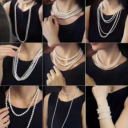 New Pearl Necklace Women Long Dress Accessories Double Layered Sweater Chain Light Luxury Necklace N1373