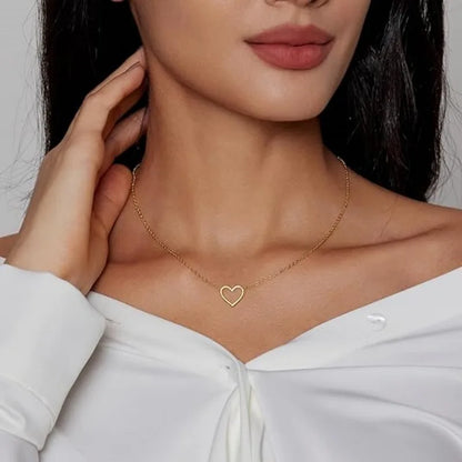 LATS Hollow Love Heart Pendant Necklaces for Women Men Couple 18K Gold Plated Stainless Steel Clavicle Chain Minimalist Jewelry