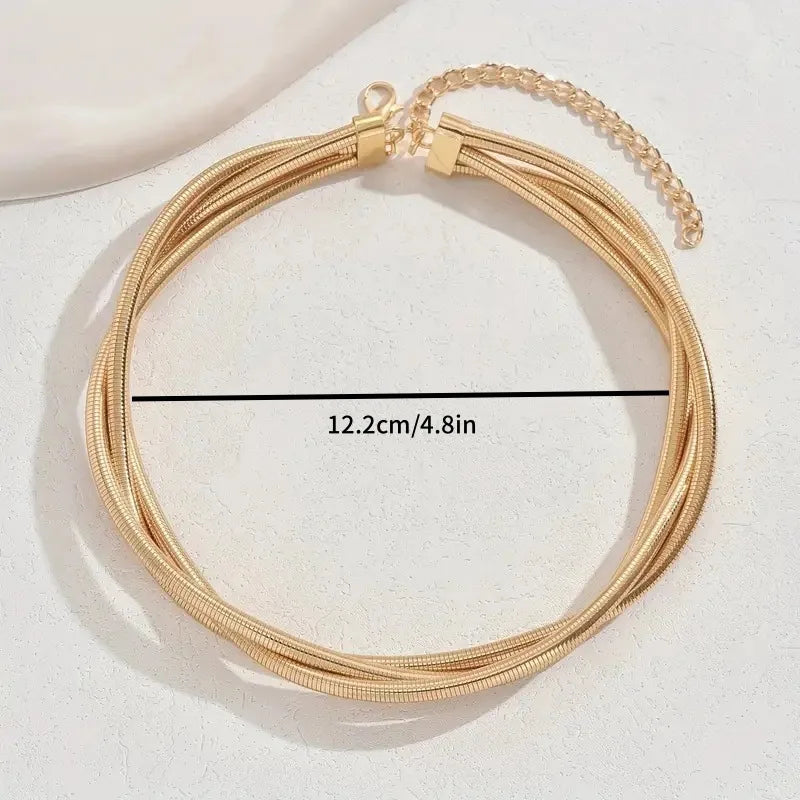 European and American exaggerated necklace personality snake bone multi-layer three line winding loop buckle punk metal necklace