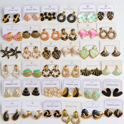 10Pairs/Lot Elegant Simple Stainless Steel Women Earrings Geometric Heart Mixed Style Jewelry Gift Giving Wedding Travel