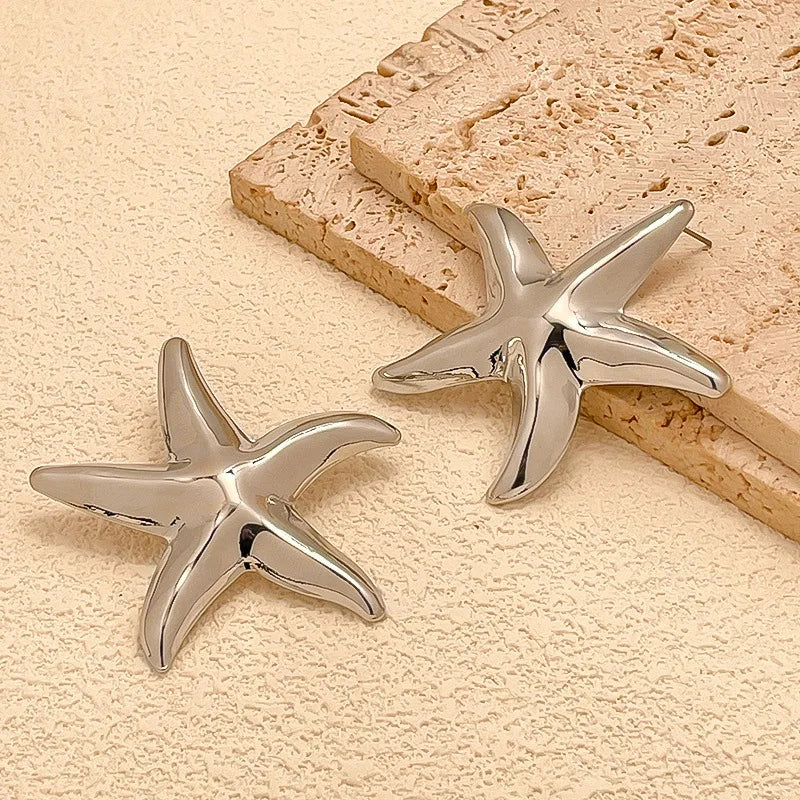 LATS Punk Metal Starfish Stud Earrings for Women Fashion Gold Color Star Geometric Temperament Earrings Summer Jewelry Gift