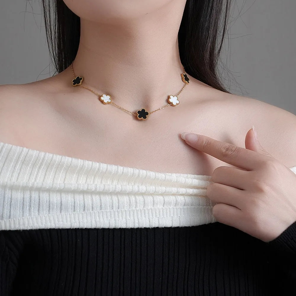 Five-Leaf Plum Blossom Necklace Woman 316L Stainless Steel Clover Elegant Pendant Charm Collarbone Chain Party Jewelry Gifts