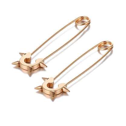 2Pcs/1Pair Funny Stainless Steel Pin Spikes Earrings for Women Man Paperclip Safety Steel Stud Punk Earrings Gothic Jewelry