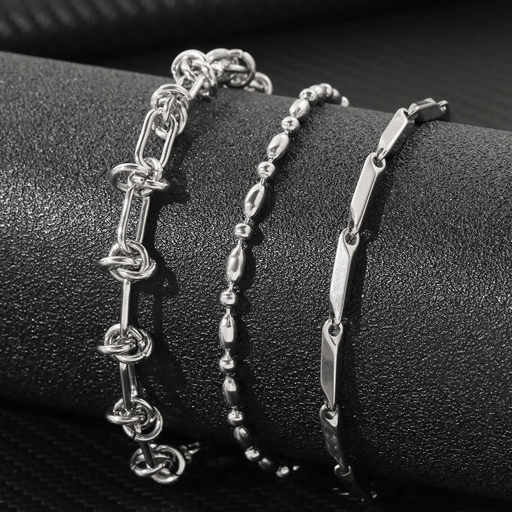 Stainless Steel Bracelet 3 Pieces Popular Creative Knotted Rhombic Chain Fine Bracelet For Women Jewelry Unusual Gift New Senior