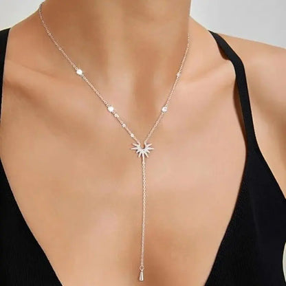 LATS Fashion Gold Color Y-Shaped Pendant Necklaces for Women Girls Luxury Cubic Zirconia Long Tassel Dangle Choker Jewelry Gift