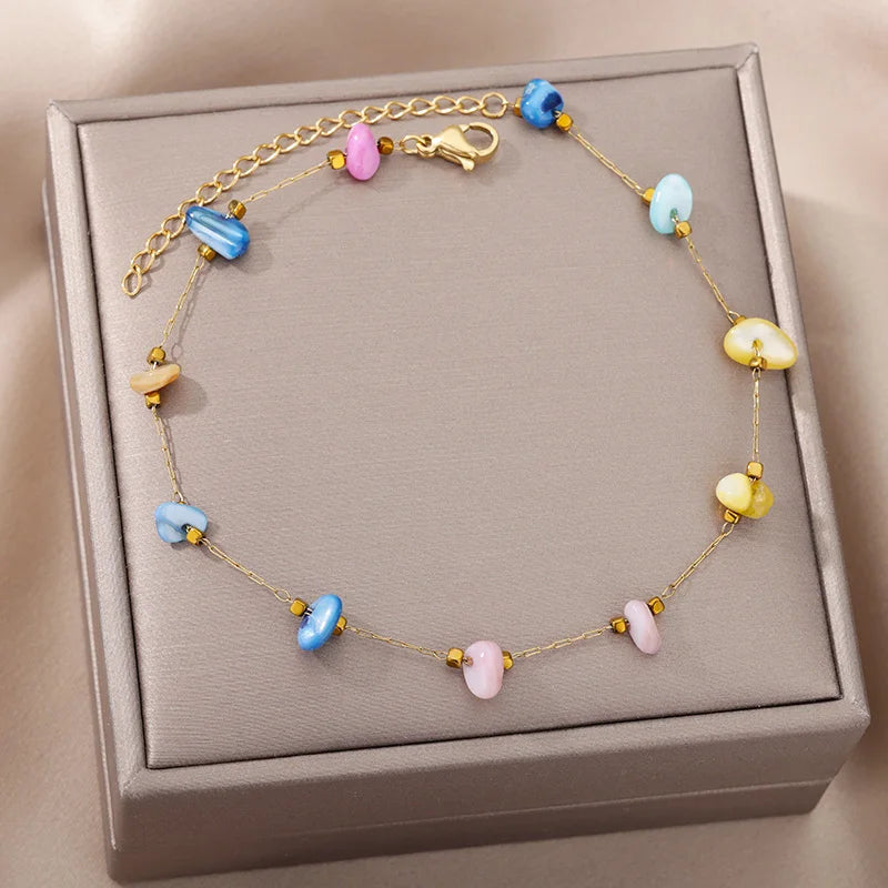 Anklets for Women Stainless Steel Stone Beaded Chain Anklet Summer Beach Accessories Boho Leg Bracelets Jewelry Tobilleras Mujer