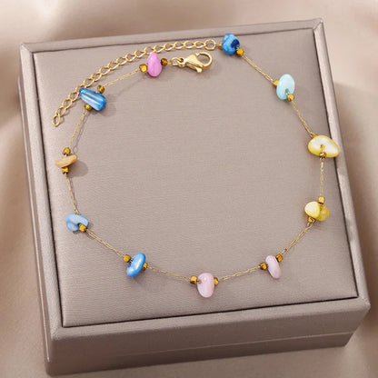 Anklets for Women Stainless Steel Stone Beaded Chain Anklet Summer Beach Accessories Boho Leg Bracelets Jewelry Tobilleras Mujer