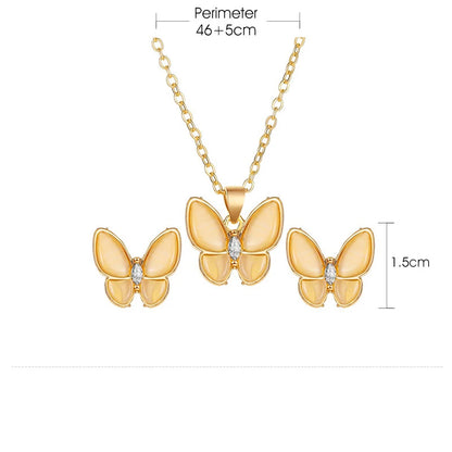 Kiss Jewelry Charm Opal Butterfly Necklace Earring Jewelry Set for Women Temperament Korean Fashion Choker Necklace Stud Earring