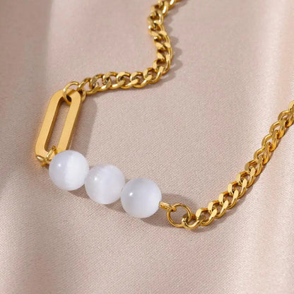 Anklets for Women Stainless Steel Stone Beaded Chain Anklet Summer Beach Accessories Boho Leg Bracelets Jewelry Tobilleras Mujer