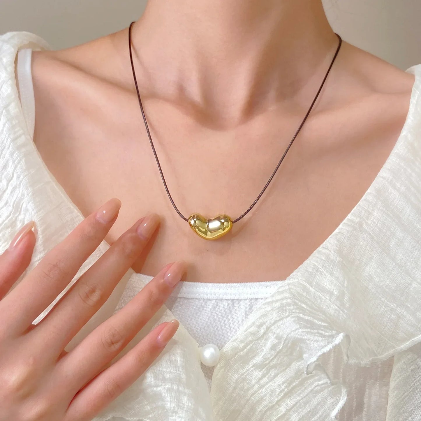 LATS Simple geometry Irregular ball love Heart-shaped knotted rope Necklace for women girl premium adjustable Necklaces Jewelry