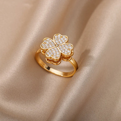 Zircon Cristal Geometric Rings For Women Stainless Steel Gold Color Adjustable Finger Ring Trendy Wedding Luxury Jewerly Gift