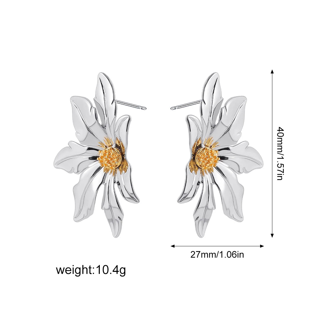 Hypoallergenic Stylish Vintage Flower Stud Earrings Personality 18k Gold Plated Stainless Steel Jewelry for Women Accessories