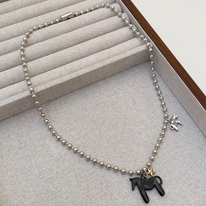 LATS Funny Cute White Black Pink Color Enamel Colt Horse Pendant Necklaces for Women Alloy Beads Chain Chokers Fashion Jewelry