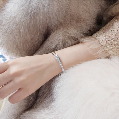 Silver Plated Micro Zircon Open Bangle For Women 2023 Korean Simple Design Hollow Versatile Bracelet Wedding Jewelry Party Gift