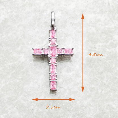 Pendant Cross with Pink Stones Brand New Jewelry 925 Sterling Silver Europe Accessories Romantic Gift For Women