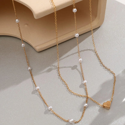 LATS Multilayer Pearl Cross Love Heart Pendant Necklaces for Women Gold Color Fashion Collarbone Neck Chain 2024 Trend Jewelry