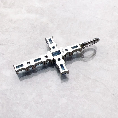 Pendant Cross with Aquamarine Stones Brand New Fine Jewelry 925 Sterling Silver Accessories Romantic Gift For Woman