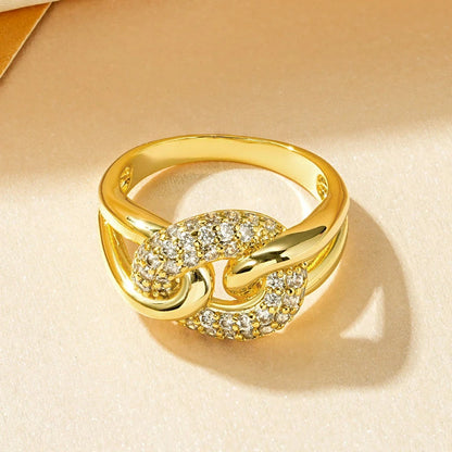 Rrjzz AAAAA CZ Simulated Diamond Unique Ring Luxury 14k Gold Plated Twist Band Design Rings for Women Men Fine Jewelry Gifts