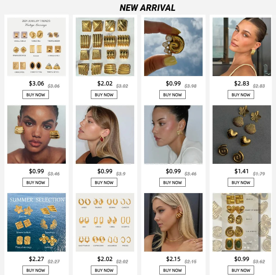 Uworld Fashion Trendy Stainless Steel Gold Color Textured Earrings Prevent Allergy 18K Gold PVD Plated Versatile Daily Jewelry