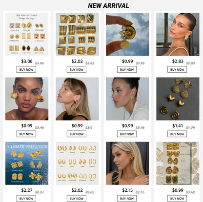 Uworld Fashion Trendy Stainless Steel Gold Color Textured Earrings Prevent Allergy 18K Gold PVD Plated Versatile Daily Jewelry