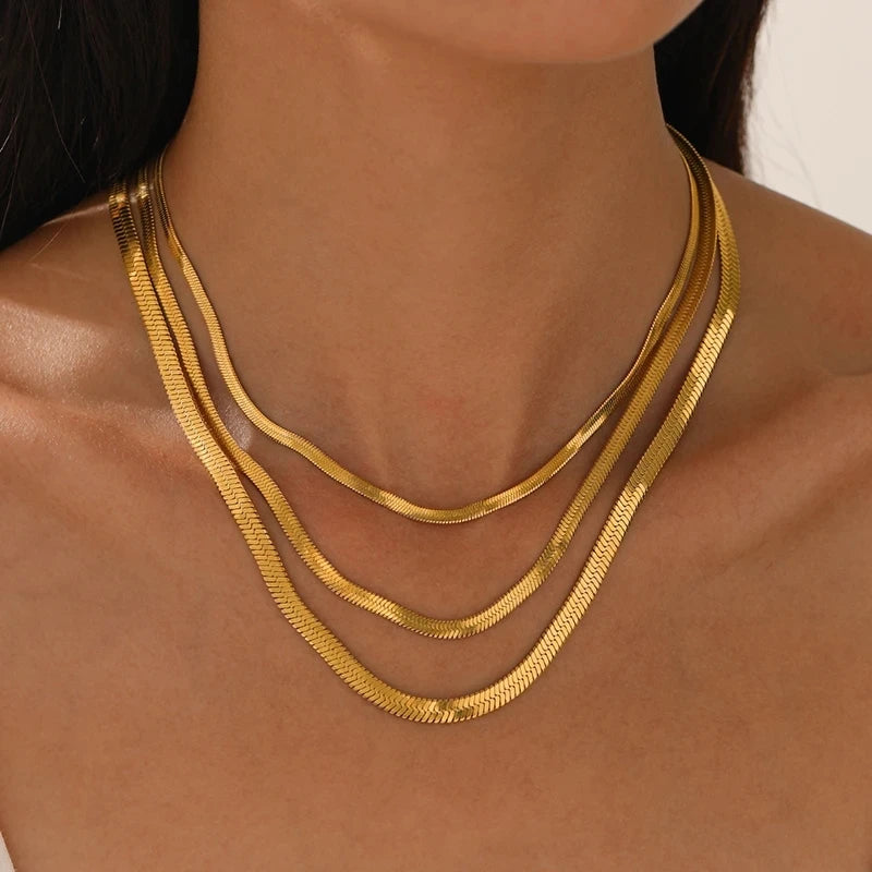 Gold Color Stainless Steel Blade Snake Chain Necklace for Women Men Herringbone Choker Neck Chains 2024 Trend Jewelry Gift Hot