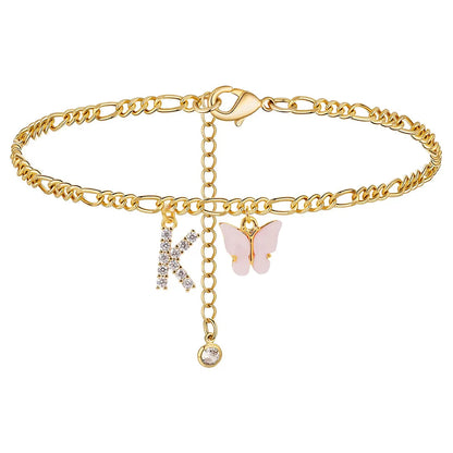 Butterfly Cuban Link Anklet A-Z Letter Initial Anklets Bracelet for Women Stainless Steel Beach Leg Foot Chains Wholesale 2024