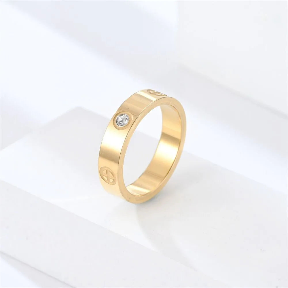 Classic Stainless Steel Cross with Zircon Love Rings for Women Men Couple Finger Ring Luxury Jewelry Wedding Party Gift