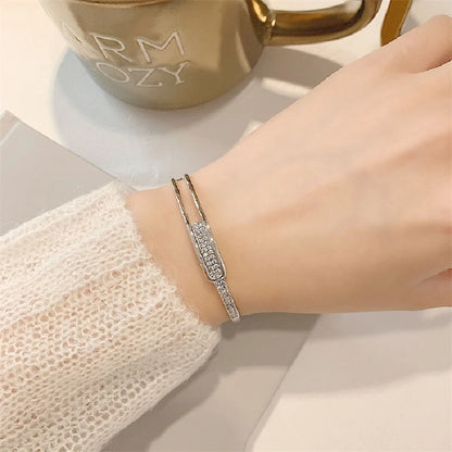 Silver Plated Micro Zircon Open Bangle For Women 2023 Korean Simple Design Hollow Versatile Bracelet Wedding Jewelry Party Gift
