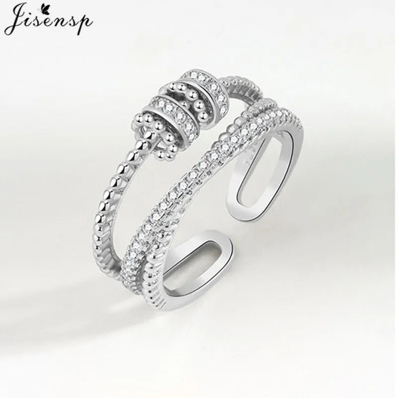 Simple Metal Beads Fidget Rotating Rings for Women Men Rotate Freely Anti Stress Anxiety Ring Spiral Round Ball Rotate Jewlery