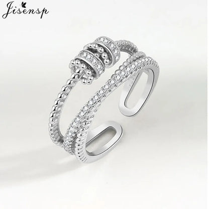 Simple Metal Beads Fidget Rotating Rings for Women Men Rotate Freely Anti Stress Anxiety Ring Spiral Round Ball Rotate Jewlery