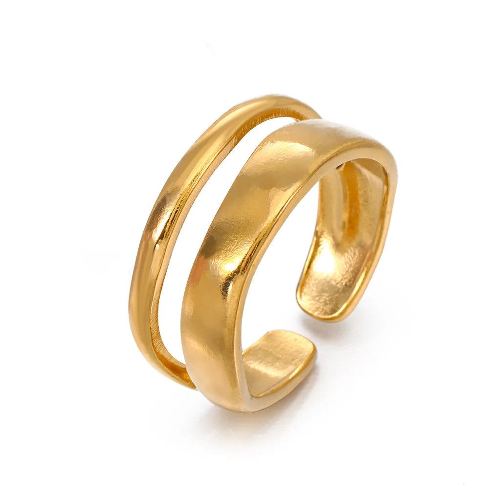 Stainless Steel Irregular Geometric Open Rings for Women Gold Color Texture Couple Wedding Ring Trendy Elegant Aesthetic Jewelry