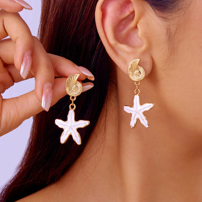 Fashion Asymmetric Ocean Style Earrings Stud  For Women Starfish Shell Earring Ear Ring Imitation Pearl Zircon Jewelry Gift
