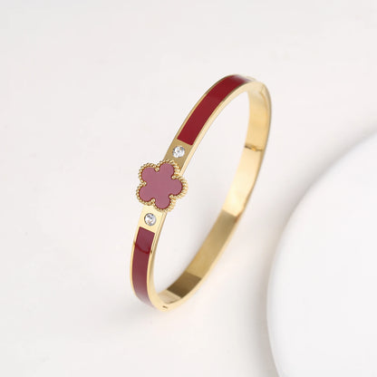 Fashionable New Design Stainless Steel Metal Gold Silver Five Leaf Flower Bracelet High Quality Women's Temperament Gift Clover