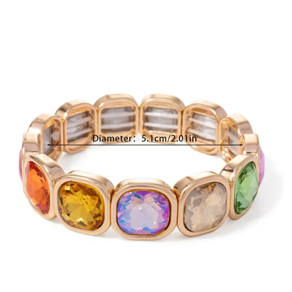 Boho Style Fashionable Light Luxury Square Beaded Inlaid Crystal Elastic Rope Bracelet Women's Jewelry