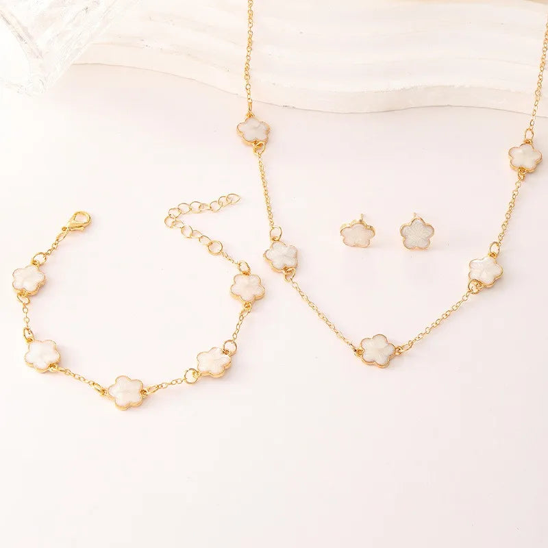 3pcs/set Lucky Five-petal Flower Necklace Bracelet Earrings Set for Women Elegant Clover Fashion Party Jewelry Gifts Accessories