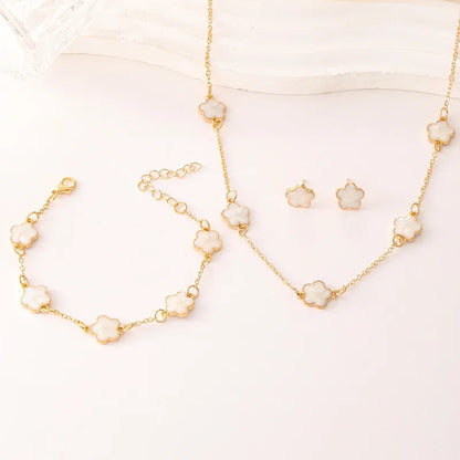 3pcs/set Lucky Five-petal Flower Necklace Bracelet Earrings Set for Women Elegant Clover Fashion Party Jewelry Gifts Accessories