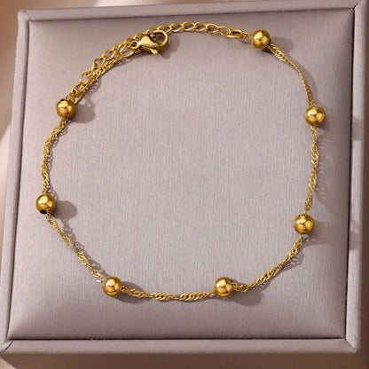Anklets for Women Stainless Steel Stone Beaded Chain Anklet Summer Beach Accessories Boho Leg Bracelets Jewelry Tobilleras Mujer