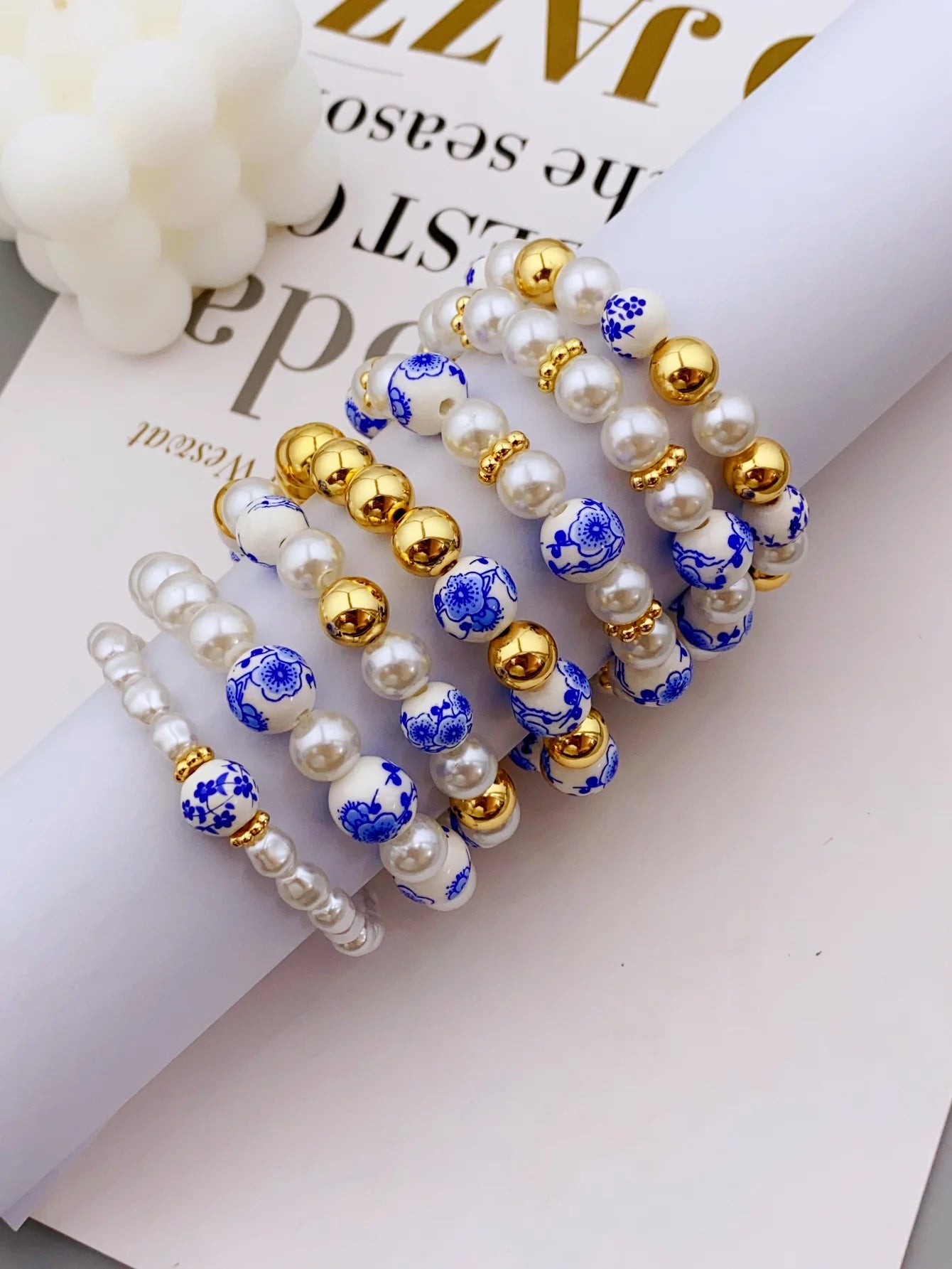 Elegant Ceramic Bracelet with Acrylic Beads and Pearls Handmade for Women's Daily Wear bracelet for women