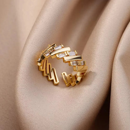 Zircon Cristal Geometric Rings For Women Stainless Steel Gold Color Adjustable Finger Ring Trendy Wedding Luxury Jewerly Gift