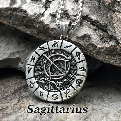 12 Constellation Zodian Signs Pendants Unique Design Horoscope Two-Sided Pendant Necklace for Men Women Jewelry Birthday Gifts