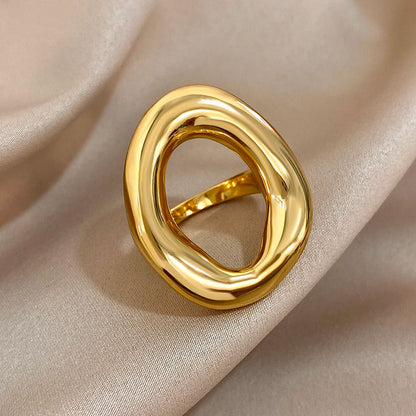 Irregular Geometric Circle Rings for Women Men Fashion Chunky Gold Plated Stainless Steel Finger Rings Unique Design Jewelry